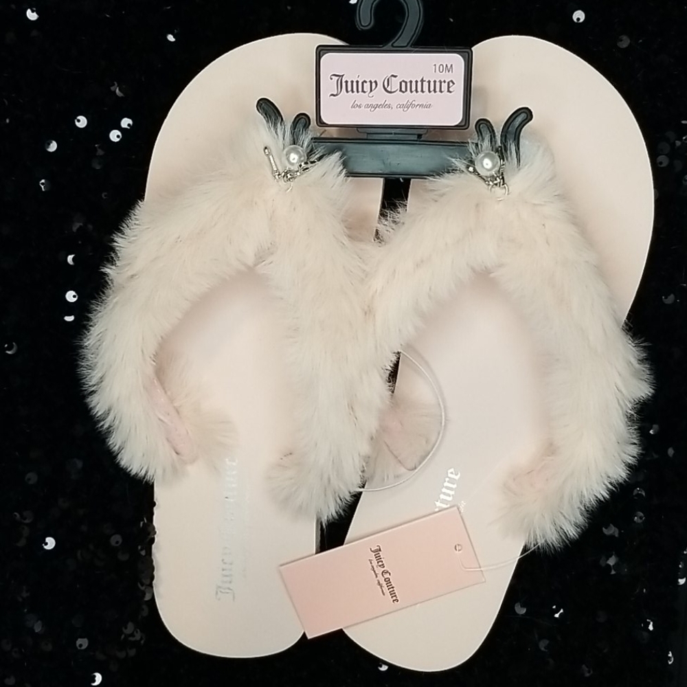 JUICY couture Thong Sandals Pink fuzzy Chanclas